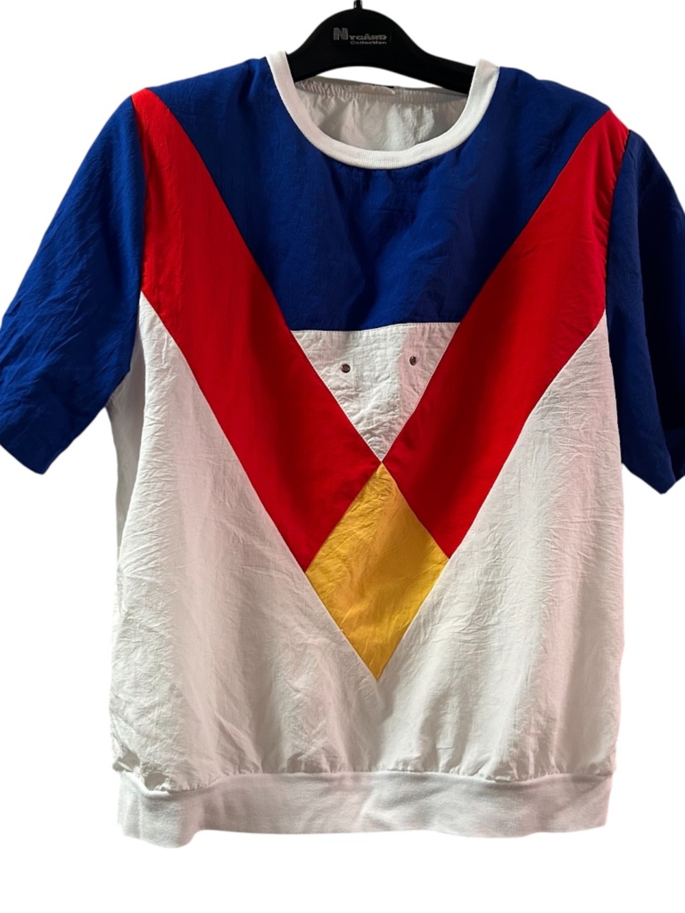 Women's Vintage 80’s Primary Color Block Short Sleeve Blouse Size L